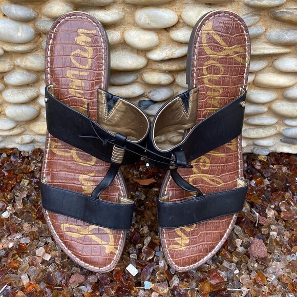 Sam Edelman Kane Black Slip On Leather Sandals w/Silver Detailing. Size 10. VUC! - Picture 2 of 7